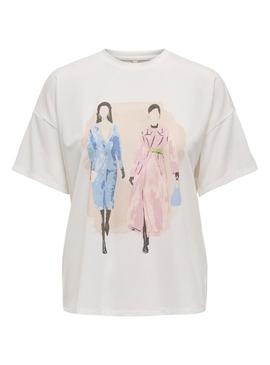 Camiseta Only Melina bege para mulher.