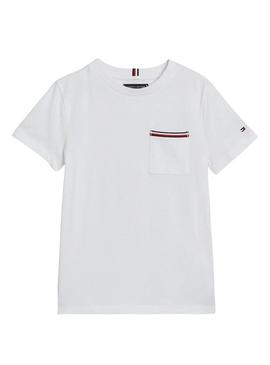 Camiseta Tommy Hilfiger Pocket branca para criança.