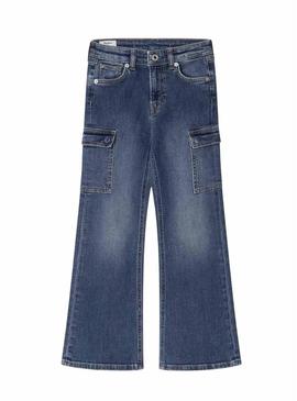 Calça jeans Pepe Jeans flare cargo para menina.