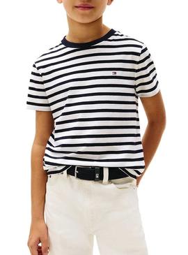 Camiseta Tommy Hilfiger listrada marinho e branco.