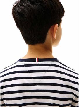 Camiseta Tommy Hilfiger listrada marinho e branco.