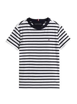 Camiseta Tommy Hilfiger listrada marinho e branco.