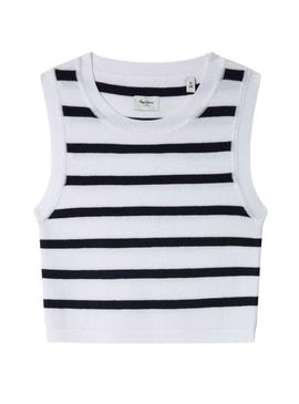 Top Pepe Jeans Iris azul e branco para menina.