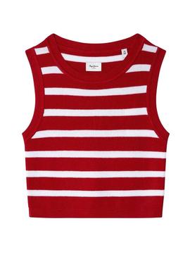 Top Pepe Jeans Iris vermelho e branco para menina
