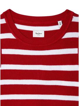 Top Pepe Jeans Iris vermelho e branco para menina
