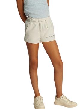 Shorts Calvin Klein Jeans Script branco para menina