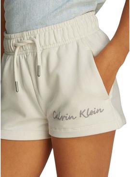 Shorts Calvin Klein Jeans Script branco para menina