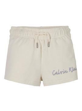 Shorts Calvin Klein Jeans Script branco para menina