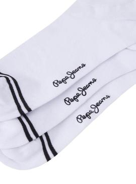 Meias Pepe Jeans brancas de tornozelo para homem.