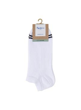 Meias Pepe Jeans brancas de tornozelo para homem.