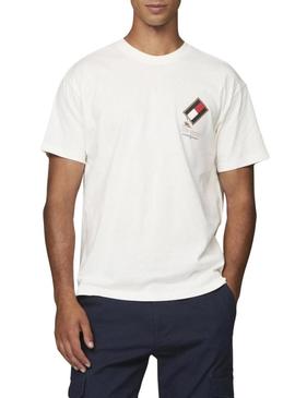 Camiseta Tommy Jeans Ancient branca para homens.