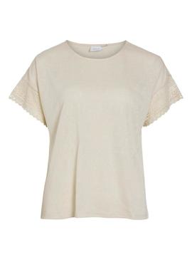 Camiseta Vila Vinulan bege para mulher.