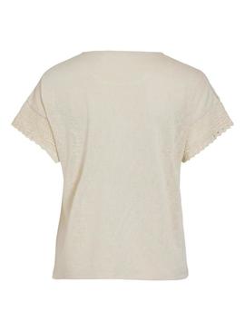 Camiseta Vila Vinulan bege para mulher.