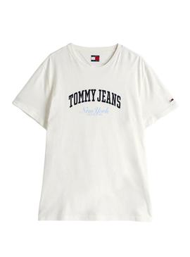 Camiseta Tommy Jeans Varsity Pop branca para homem.