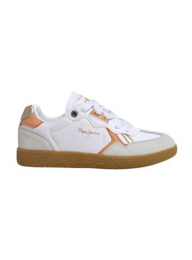 Tênis Pepe Jeans Ball retro branco para menina.