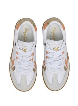 Tênis Pepe Jeans Ball retro branco para menina.