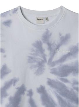 Moletom Pepe Jeans Amber azul e branco para menina.