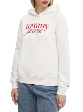 Moletom Tommy Jeans Ess Logo branco para mulher.