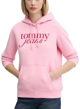 Moletom Tommy Jeans Ess Logo rosa para mulher.