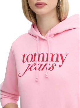 Moletom Tommy Jeans Ess Logo rosa para mulher.