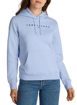 Moletom Tommy Jeans Linear Hoodie azul para mulher.