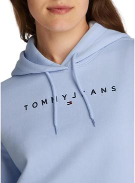 Moletom Tommy Jeans Linear Hoodie azul para mulher.