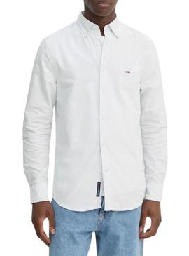 Camisa Tommy Jeans Stripe Oxford branca para homem.