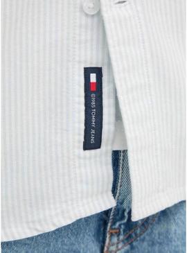 Camisa Tommy Jeans Stripe Oxford branca para homem.