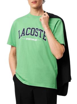 Camisa Lacoste com logo esportivo verde para homem.