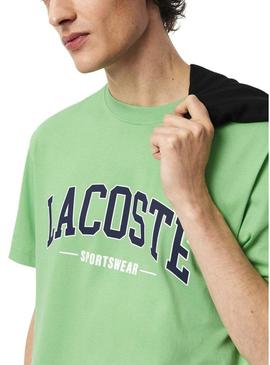 Camisa Lacoste com logo esportivo verde para homem.