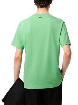 Camisa Lacoste com logo esportivo verde para homem.