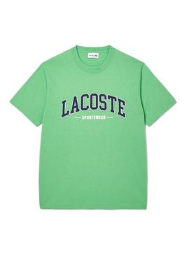 Camisa Lacoste com logo esportivo verde para homem.