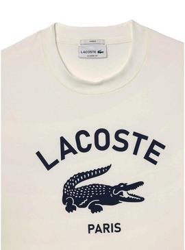 Camisa Lacoste com logo estampado em branco para homens e mulheres.