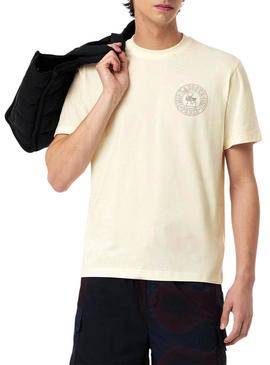 Camiseta Lacoste Logo Lacoste Paris bege para homem.