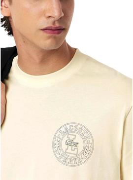 Camiseta Lacoste Logo Lacoste Paris bege para homem.