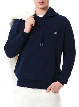 Moletom com capuz de pelúcia marinho Lacoste para homem.