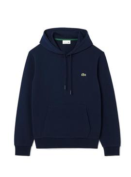 Moletom com capuz de pelúcia marinho Lacoste para homem.