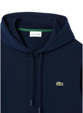 Moletom com capuz de pelúcia marinho Lacoste para homem.
