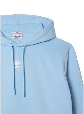 Moletom Lacoste com capuz estampado azul para homem e mulher.