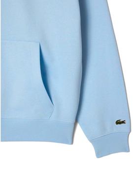 Moletom Lacoste com capuz estampado azul para homem e mulher.