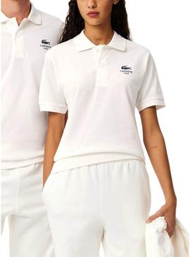 Polo Lacoste L.12.12 com logo estampado branco para homem e mulher.