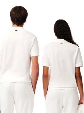 Polo Lacoste L.12.12 com logo estampado branco para homem e mulher.