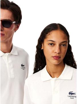 Polo Lacoste L.12.12 com logo estampado branco para homem e mulher.