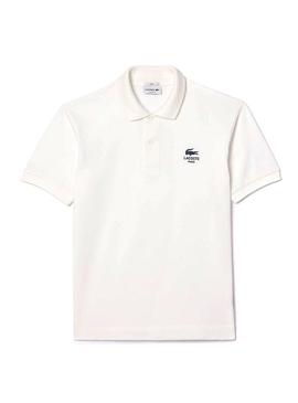 Polo Lacoste L.12.12 com logo estampado branco para homem e mulher.