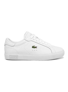 Tênis Lacoste Powercourt de couro branco para mulher.