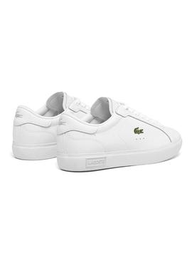 Tênis Lacoste Powercourt de couro branco para mulher.