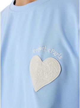 Camiseta Project X Paris Coeur azul para homem.