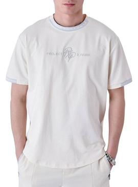Camiseta Project x Paris logo frontal bege para homem.