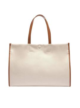 Bolsa Lacoste tote de lona bege grande.