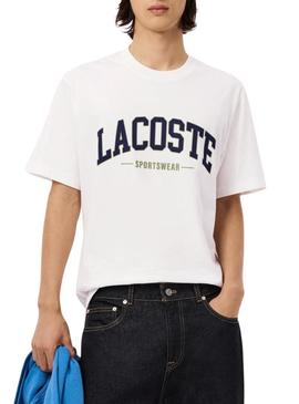 Camiseta Lacoste com logótipo desportivo branco para homem.